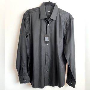 Boss NWT Size 16 Black Dress Shirt Slim Fit EZ Iron